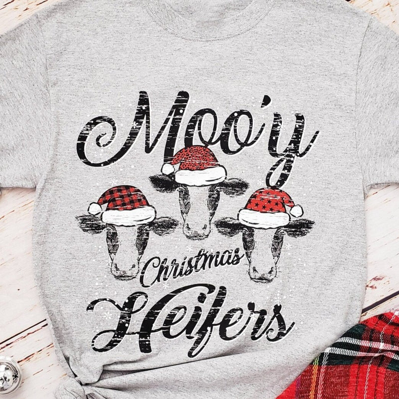 Long Sleeve Tee: Moo'y Christmas Heifers