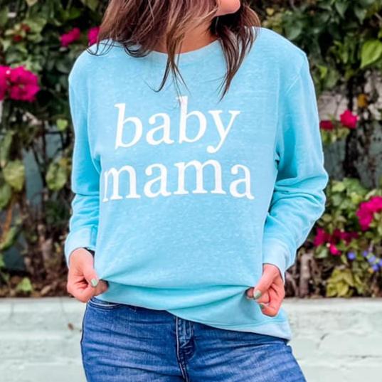 Baby Mama Pullover | Blue | French Terry material with elbow patches