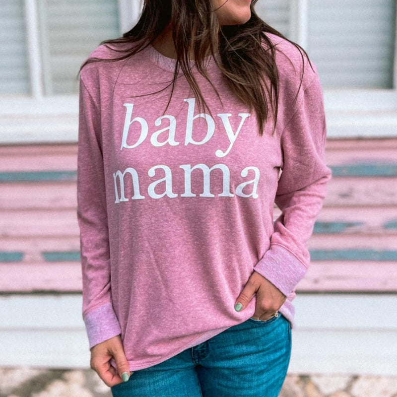 Baby Mama Pullover | Pink | French Terry material with elbow patches