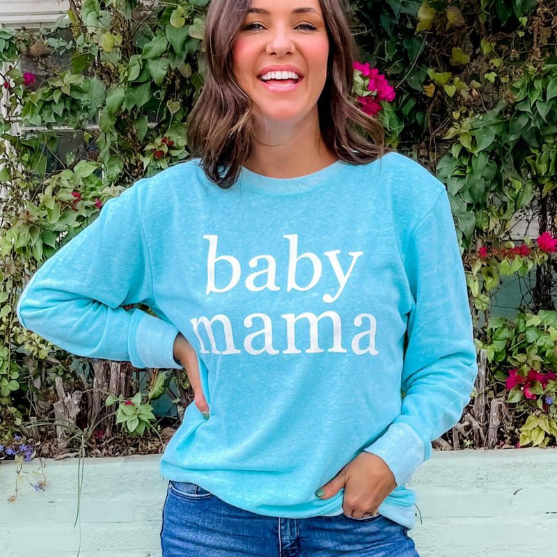 Baby Mama Pullover | Blue | French Terry material with elbow patches