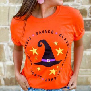 Sassy Savage Witch Hat Halloween Screenprinted Tee