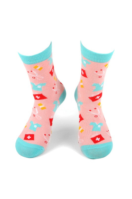 Women's Socks | Pink and Red | Nurse Theme Medical Doctor