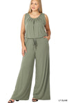 Pale Olive Green Sleeveless Jumpsuit with Pockets | NiftyTransfers