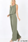 Pale Olive Green Sleeveless Jumpsuit with Pockets | NiftyTransfers