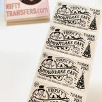 Set of 25 Thermal Printed Stickers: Frosty Snowflake Cafe Thank You 1.25" x 2.25"