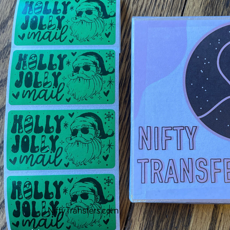 Set of 25 Thermal Printed Stickers (all the same one) | 1.25 inch x 2.25 inch | Holly Jolly Mail