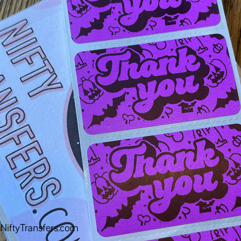 Set of 25 Thermal Printed Stickers (all the same one) | 1.25 inch x 2.25 inch | THANK YOU Halloween