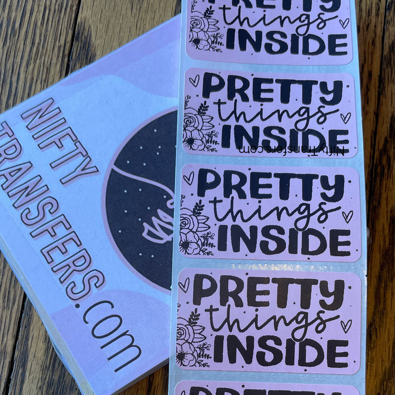 25 Thermal Printed Stickers (all the same one) | 1.25 inch x 2.25 inch | Pretty Things Inside
