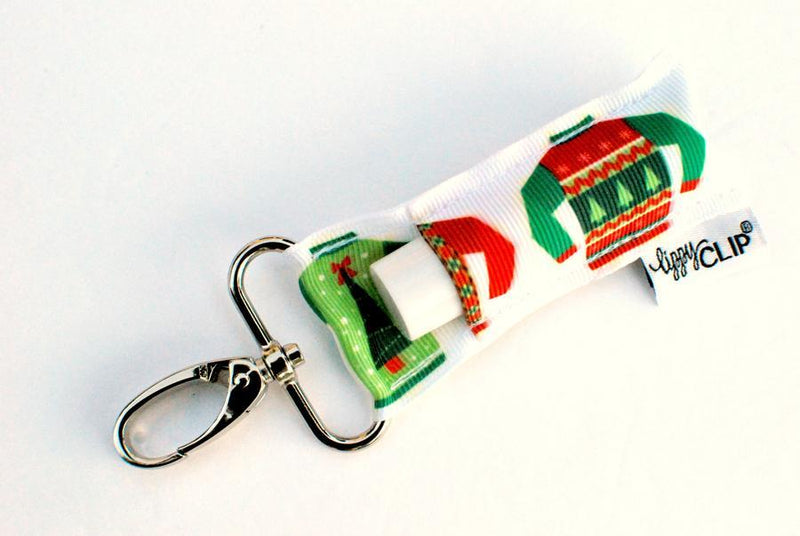 LippyClip: FESTIVE FROCKS • Christmas Sweaters • Clip On Lip Balm Holder • Stocking Stuffer • Backpack Accessories • Keychain Clip-On
