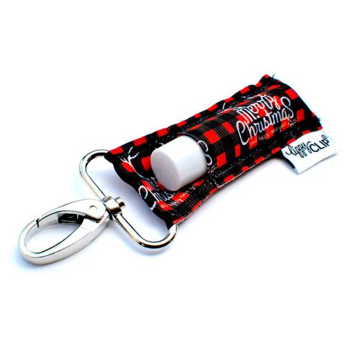 LippyClip: PLAID MERRY CHRISTMAS • Clip On Lip Balm Holder • Stocking Stuffer • Backpack Accessories • Keychain Clip-On