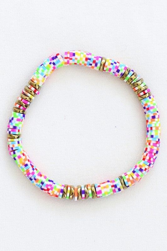 Random Single Heishi Beads Stretch Bracelet