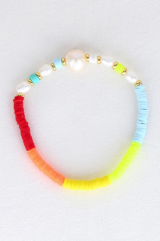 Rainbow Pearl Clay Bead Bracelet heishi Beads 