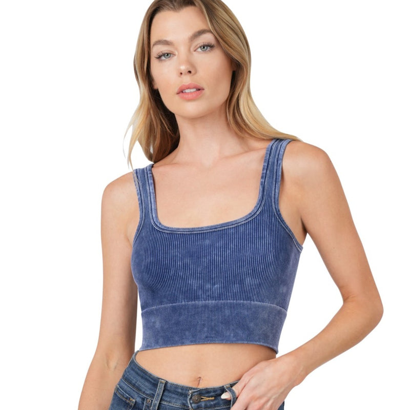 Cropped Tank Top Square Neck Ribbed | LIGHT NAVY