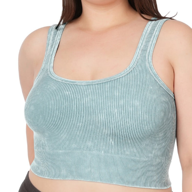 Cropped Tank Top Square Neck Ribbed | BLUE GREY