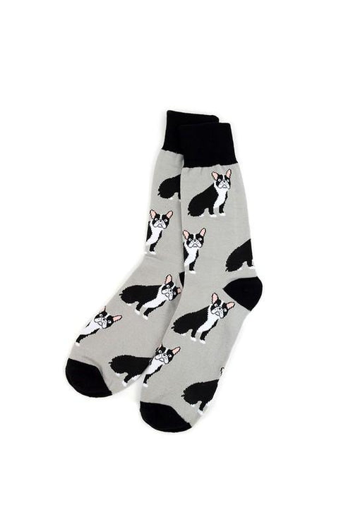 Men's Boston Terrier Black and White Dog French Bulldog Socks