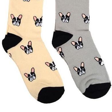 Women's Boston Terrier French Bulldog Socks | Slate or Cream