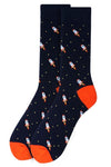 Men's Rocket Ship Socks | Navy and Orange