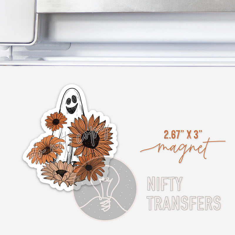2.67" x 3" Ghost with Sunflowers MAGNET | NiftyTransfers