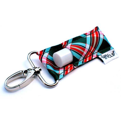 LippyClip: DECEMBER 25 PLAID • Clip On Lip Balm Holder • Stocking Stuffer • Backpack Accessories • Keychain Clip-On