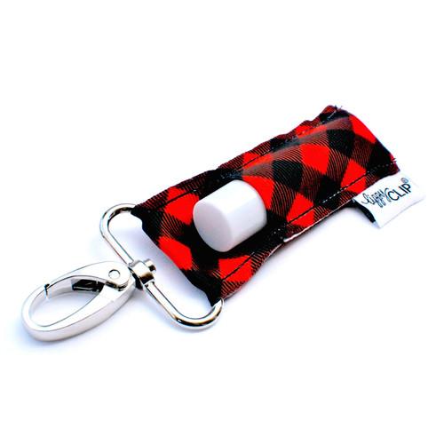 LippyClip: RED AND BLACK BUFFALO PLAID • Clip On Lip Balm Holder • Stocking Stuffer • Backpack Accessories • Keychain Clip-On