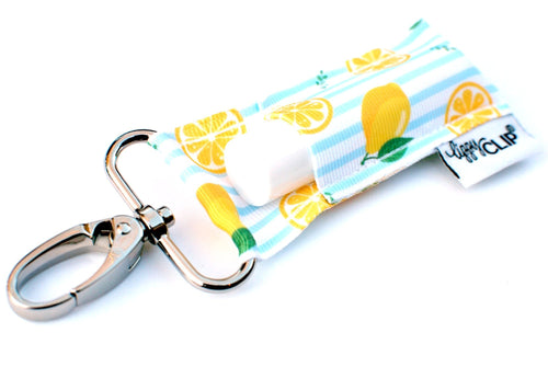 LippyClip: SQUEEZE THE DAY • lemon pattern • Clip On Lip Balm Holder • Stocking Stuffer • Backpack Accessories • Keychain Clip-On (4745454485578)