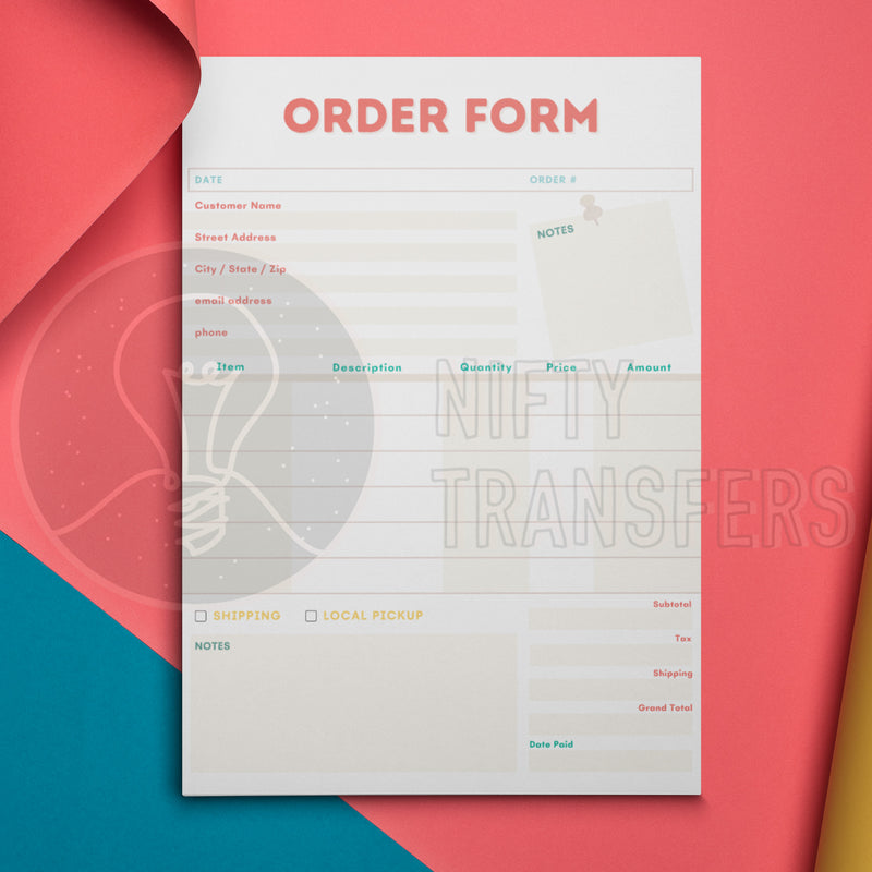 50-Page Notepad 11" x 8.5" ORDER FORM | NiftyTransfers